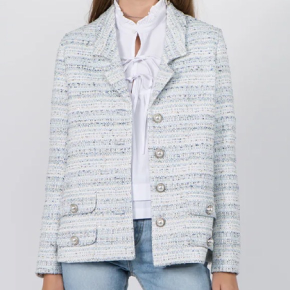 Tweed Pearl Button Blazer - Picture 1 of 6